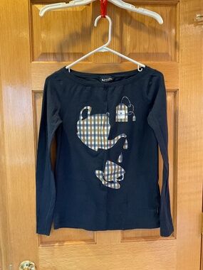 Aquascutum London Navy Tee with Plaid Teapot & Cup Graphic Size M